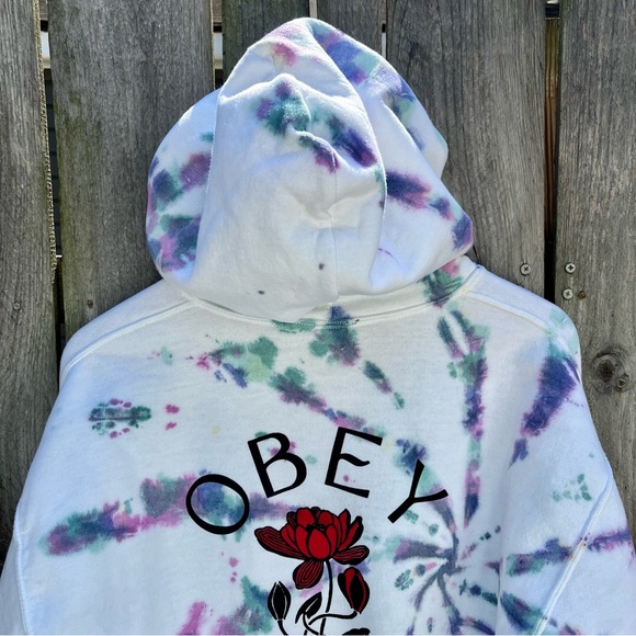🎉HP🎉*Obey | Chaos & Dissent Tied Dye Hoodie in White Size M - Picture 8 of 10